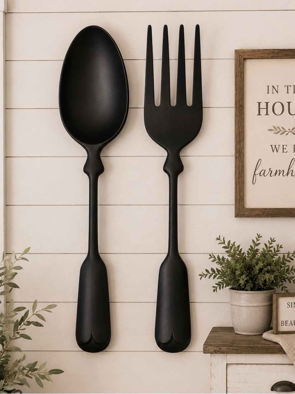 Vintage Jumbo Spoon & Fork Wall Decor Set Mid Century Kitchen Wall Art Farmhouse